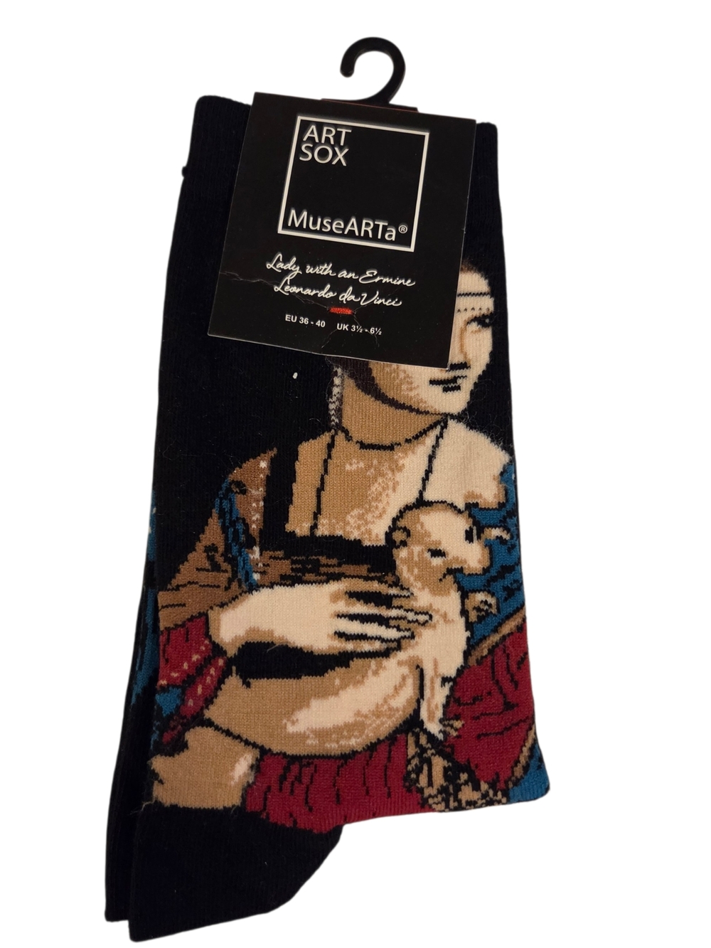 MuseARTa 'Lady with an Ermine' Black Novelty Crew Socks - ArtSox